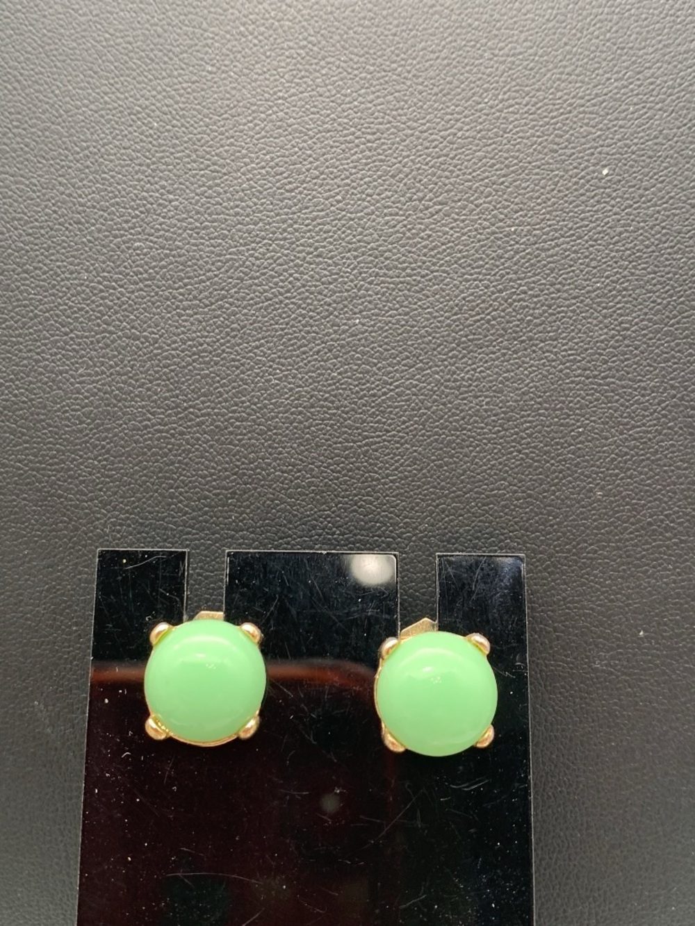 J Crew Gold Tone and Green Round Cabachon Stud Earrings Signed